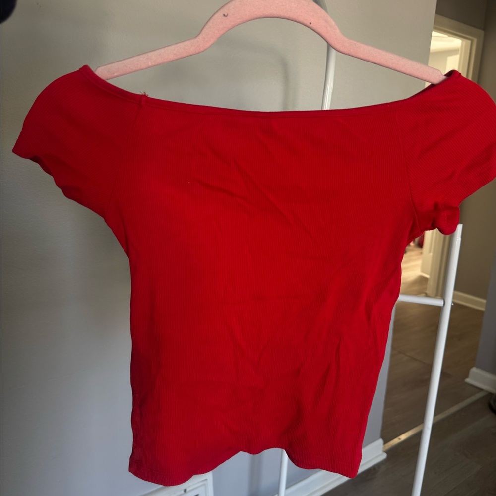 H&M Red Off-Shoulder Ribbed Crop Top - Picture 3 of 3
